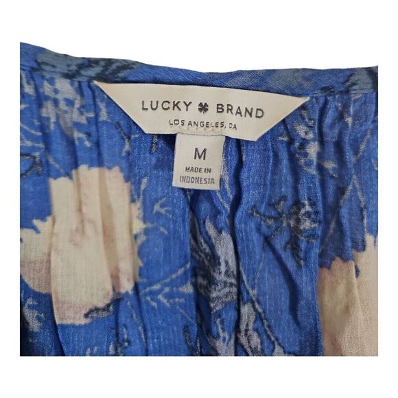 Lucky Brand Blue Floral Print Peasant Blouse Button Front Size M - Picture 9 of 12